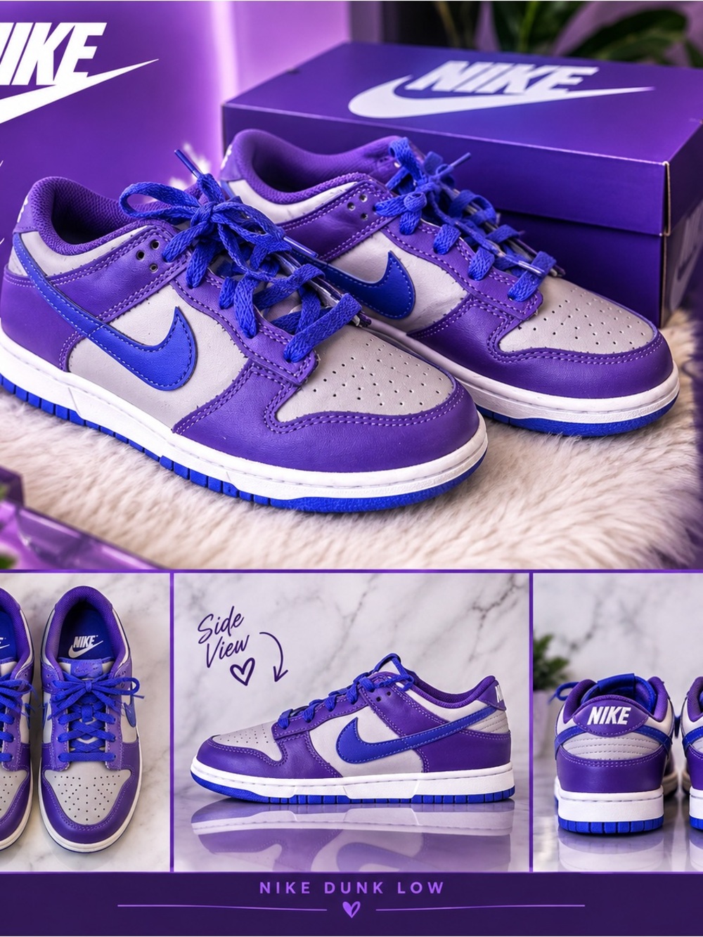 Nike Kids Purple and Gray Dunk Low Sneakers